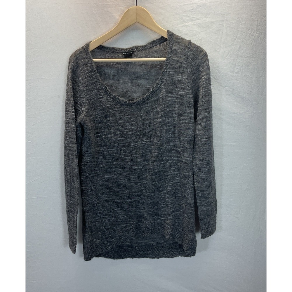 Club Monaco Womens M Sweater Heathered Gray scoop neck Open Knit merino wool